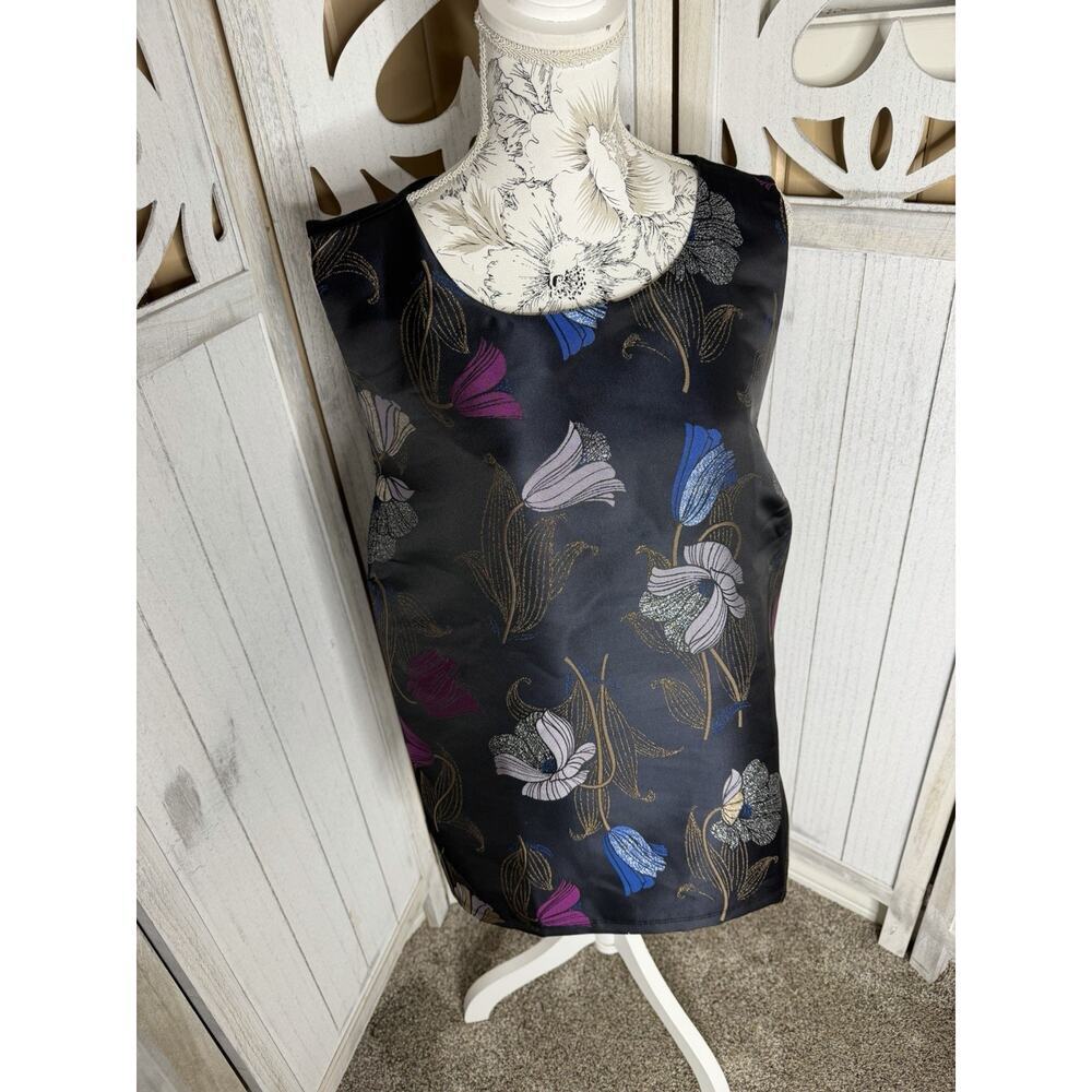 Ann Taylor Factory Satin Floral Metallic Sleeveless Dressy Tank Top Size XL